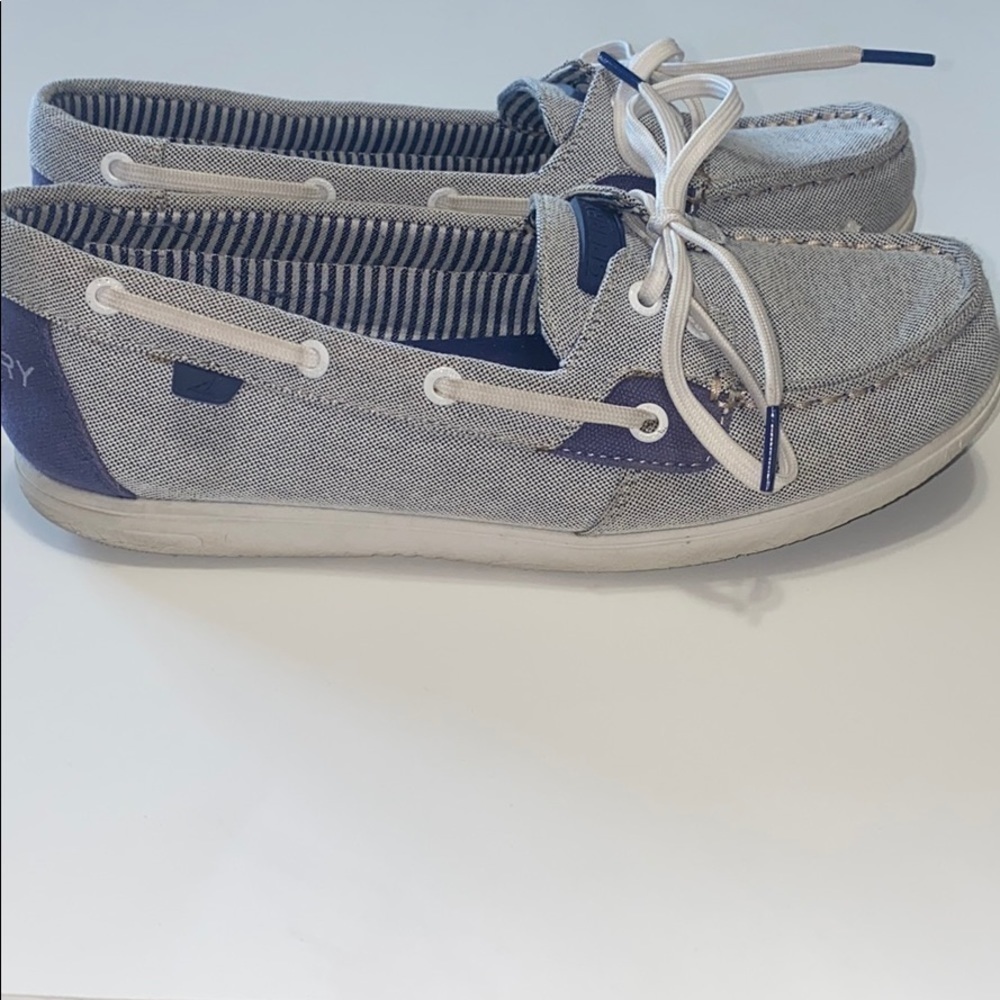 Sperry soft canvas boat shoes blue and white 7 - Picture 2 of 8